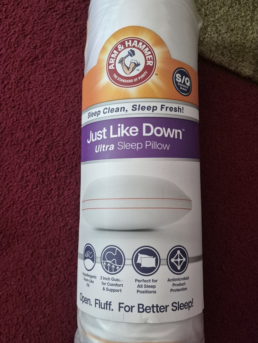 Arm & Hammer Just Like Down Ultra Sleep Pillow - White & Purple Label